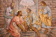 Mosaic depiction of Jesus washing the feet of his disciples