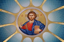 Painting of Jesus Christ on the ceiling of an Albanian Orthodox Church