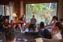 people sitting around having a discussion at a retreat 