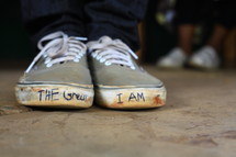 The great I am written on sneakers 