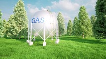 Gas station sphere on nature back forest green grass