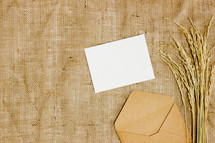 burlap background and envelope 