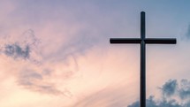 Christian Steel cross toward clouds sky heaven religious background 
