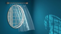 Loop animation of the blowing curtain, interior background, 3d rendering.
