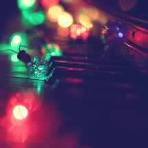 retro coloured lights on keyboard close up