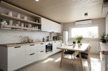 Scandinavian styled apartment kitchen with natural light