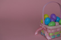 plastic eggs in an Easter basket 