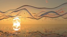 3D wave glass rainbow on sea sunset intro able to loop endless