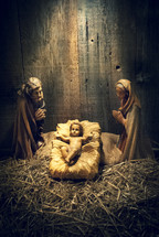 Wooden nativity scene