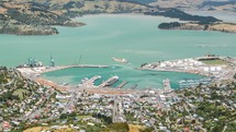 Cargo harbour Lyttelton in New Zealand blue water Time-lapse
