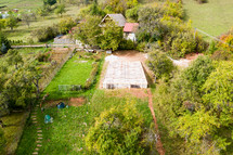 Aerial Drone Shot Of Foundations, Construction Site Platform and armature
