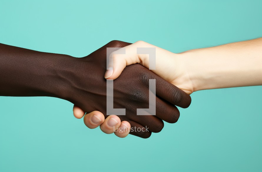 Close up of a reusable handshake between two people with contrasting skin tones