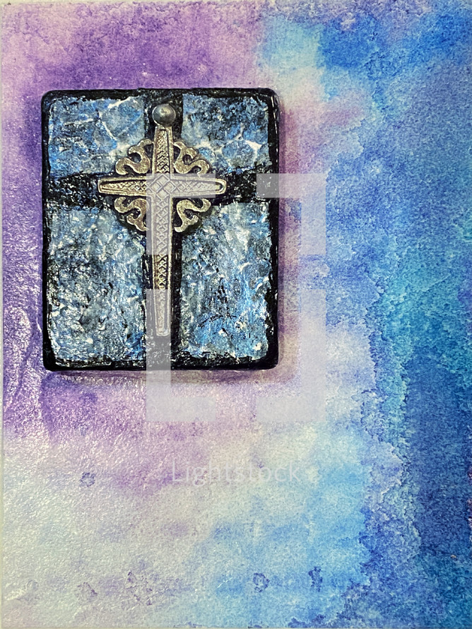 blue, purple, black, gray cross artwork with copy space