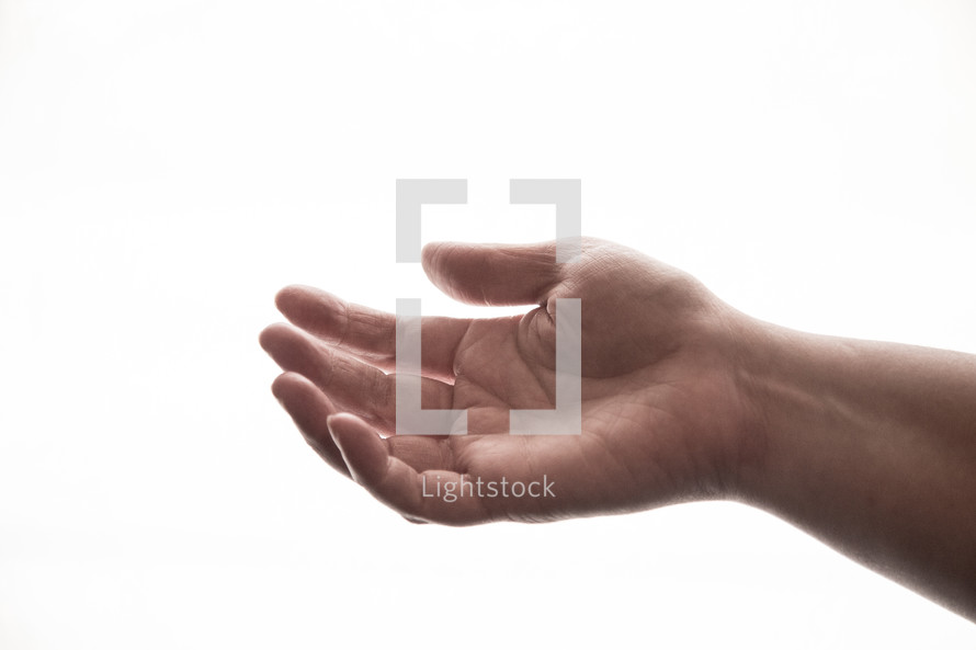 One Hand, Smudged and Old, Open on a White Background