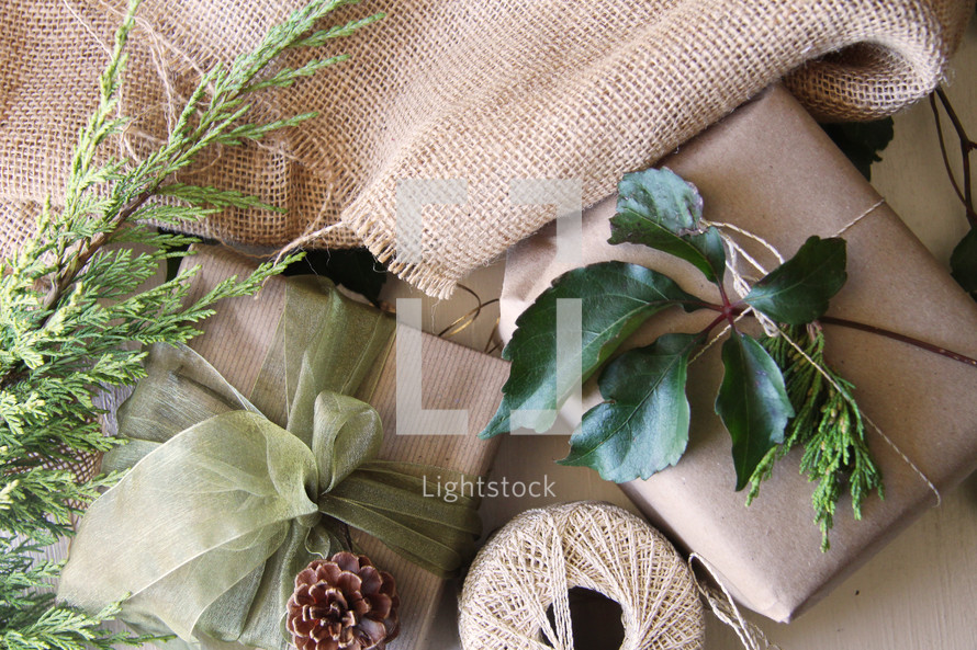 brown paper wrapped gifts 