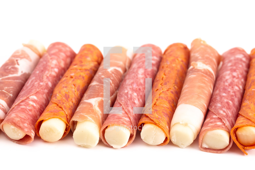 Mozzarella Cheese Stick Wrapped in Cured Meat a Great Snack for Low Carb Diets like Keto