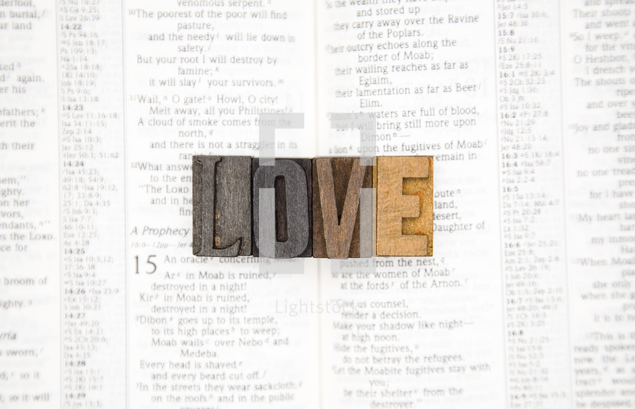 LOVE on the pages of a Bible 