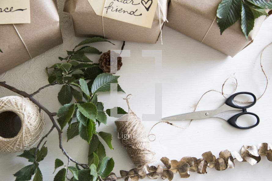 brown paper and twine to wrap gifts 
