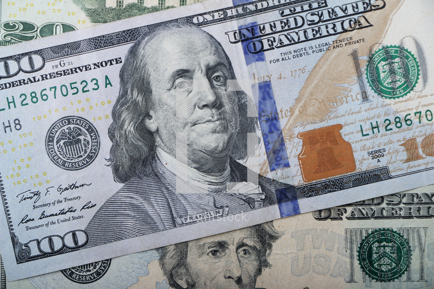Benjamin Franklin, one hundred dollar bill, $100, background, American currency, money 