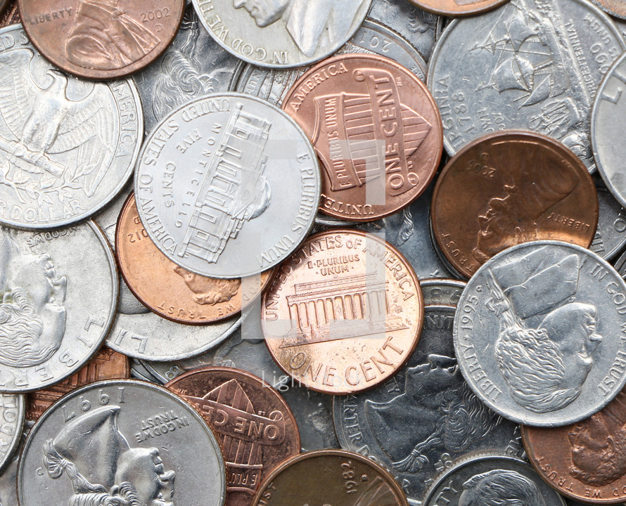 American currency coins background 