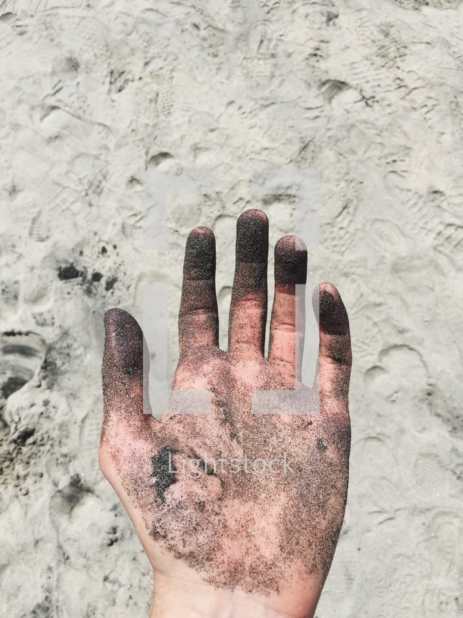 dirty sandy hand 