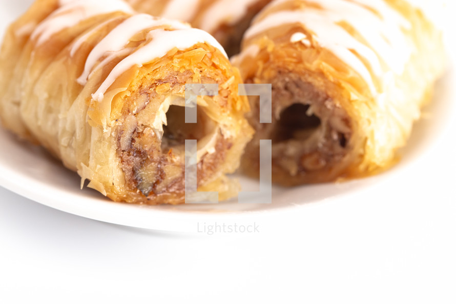 Sweet Classic Baklava on a White Background