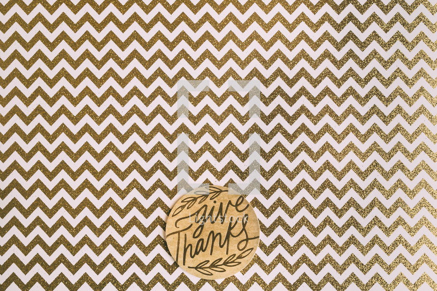 give thanks on gold and white chevron 