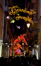 Christmas lights in the center of city. Event for Christmas holidays at Salerno.
