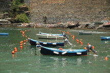 anchored boats and buoys 