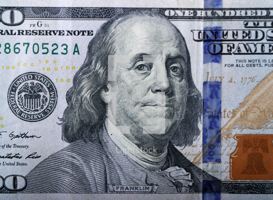 Benjamin Franklin, one hundred dollar bill, $100, background 