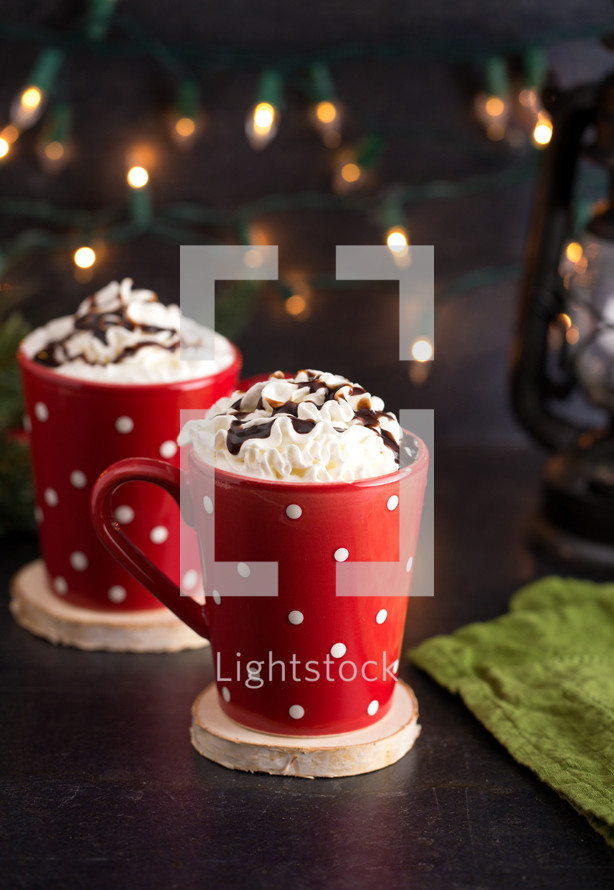 Hot Chocolate with Whipped Cream in a Red Polkadot Mug