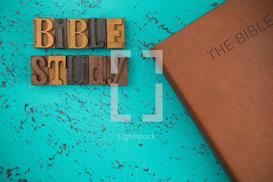 Bible Study Spelled in Wooden Type Set Block Letters