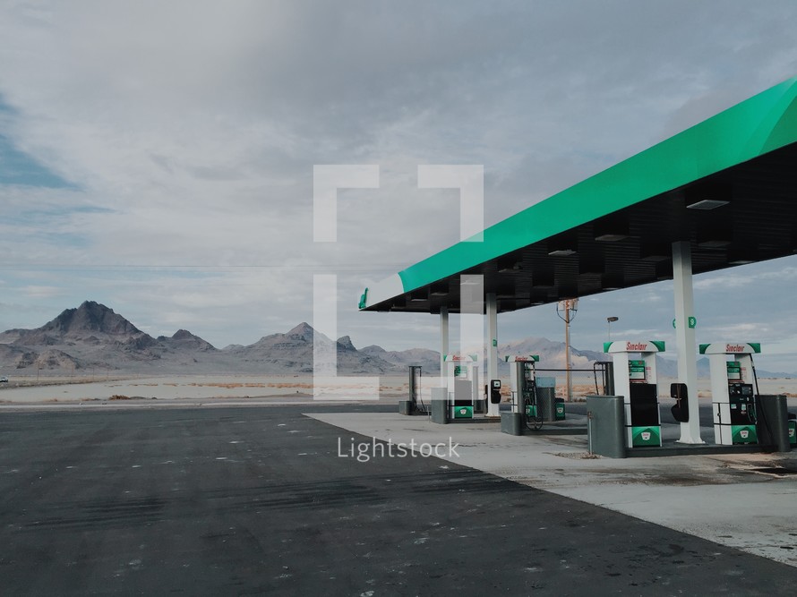 a gas station in the desert 