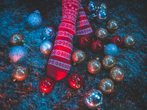Christmas socks and Christmas ornaments 