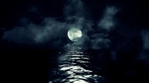 Full Moon with Starry Night Reflecting Above the Water with Clouds and Mist 4K