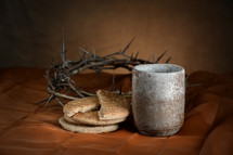 communion, bread, crown of thorns, cup, wine, sacrament 