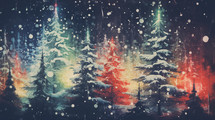 Colorful holiday trees snow background. 