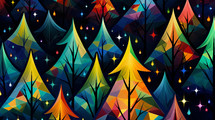 Modern colorful trees illustration at night. 
