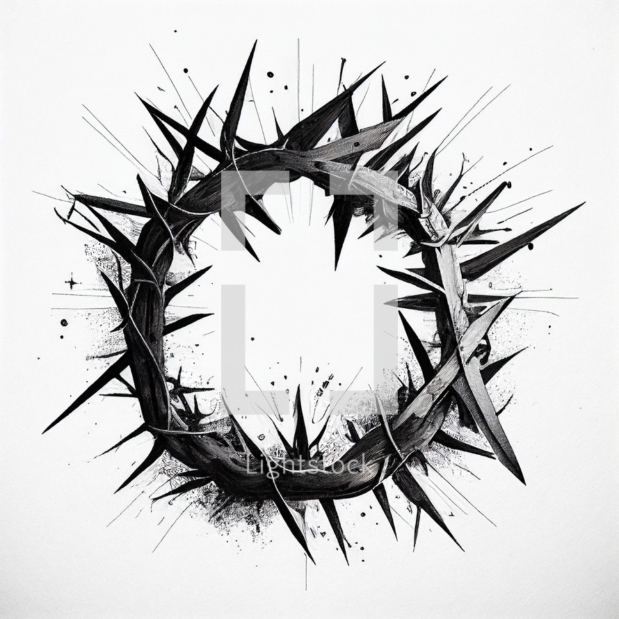Illustration of the crown of thorns - black and white