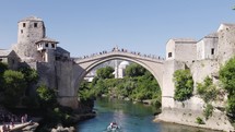 Stari Most Arching Over Azure Waters of Neretva River, Mostar Bosnia