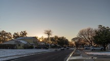 Richardson - Dallas, Texas - Icy Road Street covered by Ice Melt after Winter Snow 
