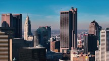 Columbus Ohio Skyline Telephoto Orbiting Left with Drone