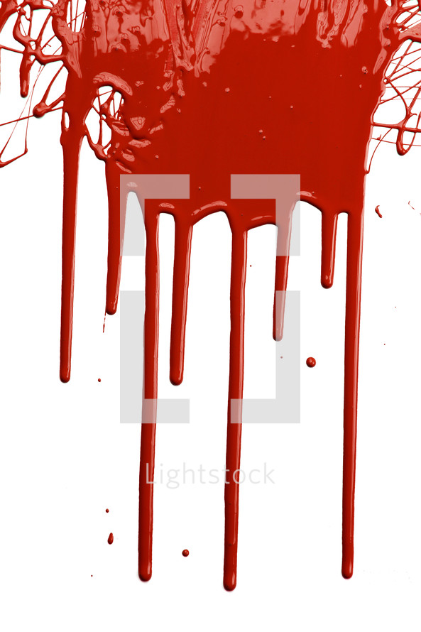 Red paint dripping down a white surface.