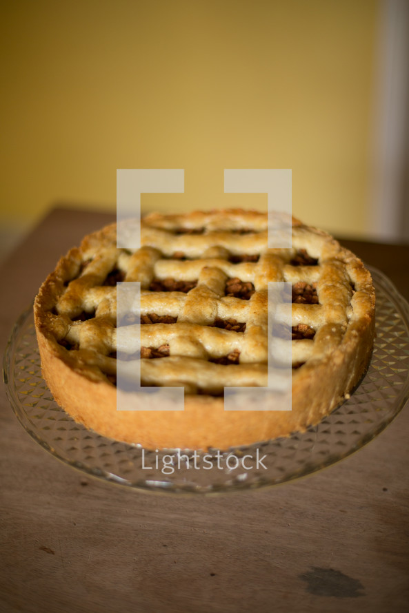 a pie on a cake stand 