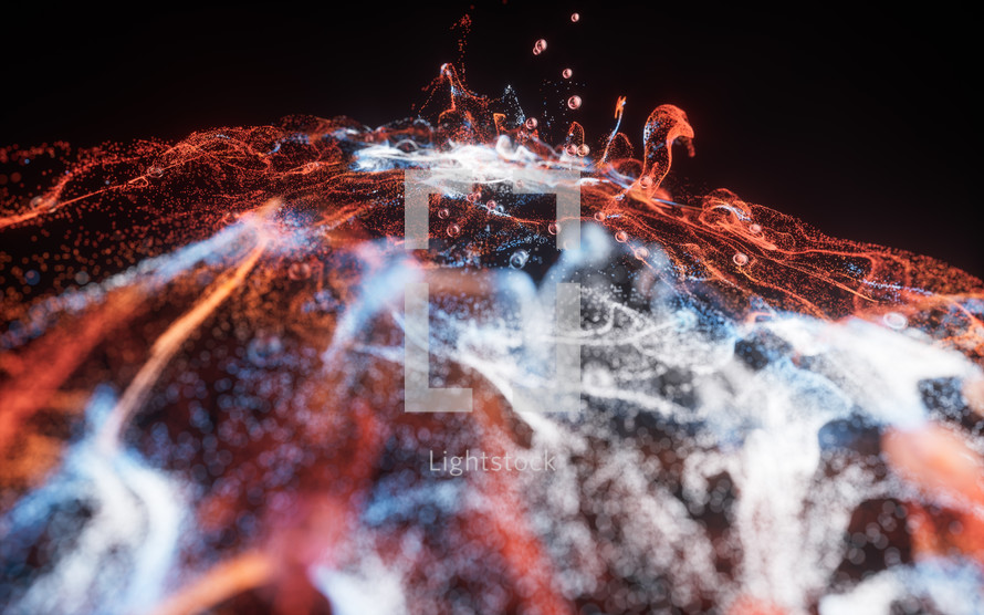 Abstract flowing wave particles background, 3d rendering.