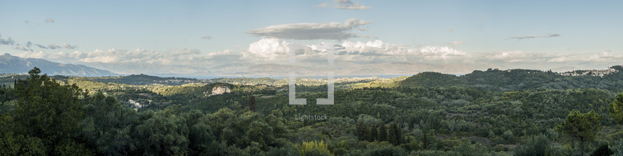 Panoramic view of the forest on the Island of Corfu, Greece