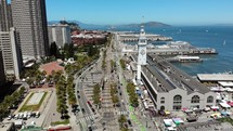 Embarcadero Road and Ferry Building Aerial in San Francisco California