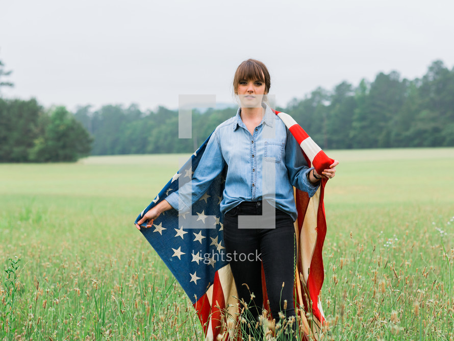 woman wearing an American flag 