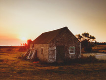 shed at sunset 