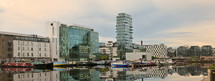 Cityscape of Docklands and river Liffey